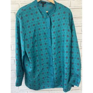 ESCADA VINTAGE PAISLEY CIRCLE PRINT SILK TOP SHIRT TURQUOISE BLUE SIZE 46‎